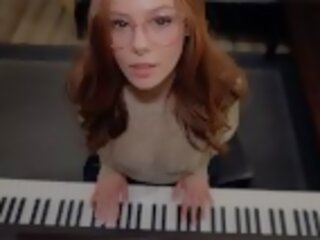 Music is fun when a student has no panties | piano lessons | adult movie with Teacher | cum on face